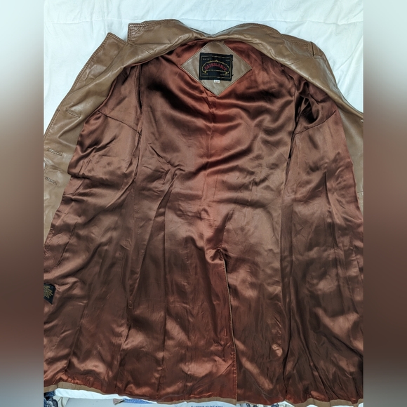 CASABLANCA 1970's Vintage Leather Trench Coat  W/Tie Front  Size 9/10 - Picture 3 of 7